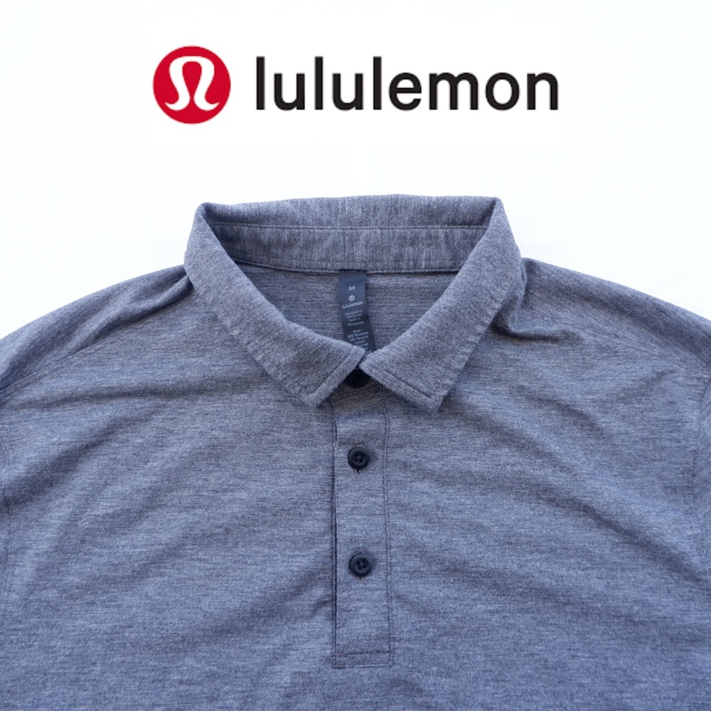 Lululemon Evolution Pique Polo Shirt Mens Size Medium Short Heather Gray Casual